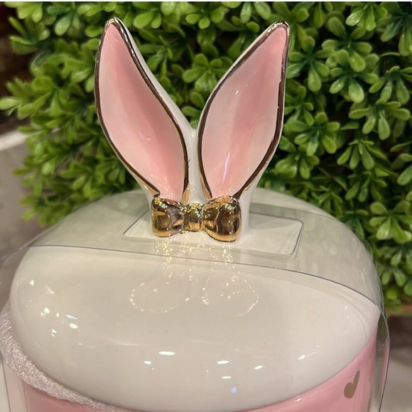 SEEKING LARGE Pink Easter Bunny Canister With Gold Hearts & Bunny Ears on lid - Picture 3 of 4